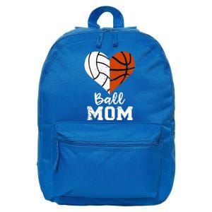 Ball Mom Heart Funny Volleyball Basketball Mom 16 in Basic Backpack