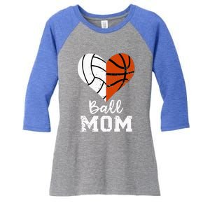 Ball Mom Heart Funny Volleyball Basketball Mom Women's Tri-Blend 3/4-Sleeve Raglan Shirt