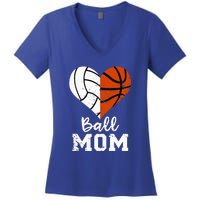 Ball Mom Heart Funny Volleyball Basketball Mom Women's V-Neck T-Shirt