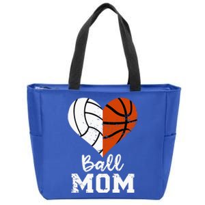 Ball Mom Heart Funny Volleyball Basketball Mom Zip Tote Bag