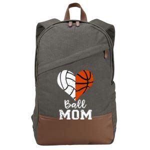 Ball Mom Heart Funny Volleyball Basketball Mom Cotton Canvas Backpack