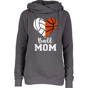 Ball Mom Heart Funny Volleyball Basketball Mom Womens Funnel Neck Pullover Hood