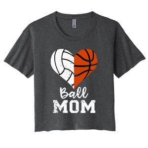 Ball Mom Heart Funny Volleyball Basketball Mom Women's Crop Top Tee