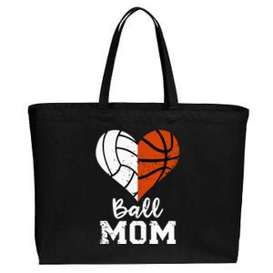 Ball Mom Heart Funny Volleyball Basketball Mom Cotton Canvas Jumbo Tote