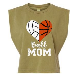 Ball Mom Heart Funny Volleyball Basketball Mom Garment-Dyed Women's Muscle Tee