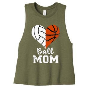 Ball Mom Heart Funny Volleyball Basketball Mom Women's Racerback Cropped Tank