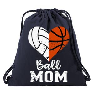 Ball Mom Heart Funny Volleyball Basketball Mom Drawstring Bag