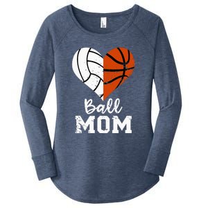 Ball Mom Heart Funny Volleyball Basketball Mom Women's Perfect Tri Tunic Long Sleeve Shirt