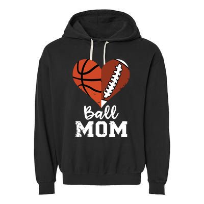 Ball Mom Heart Funny Football Baseball Player Mom Premium Garment-Dyed Fleece Hoodie