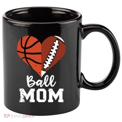 Ball Mom Heart Funny Football Baseball Player Mom Premium 11oz C Handle Ceramic Mug