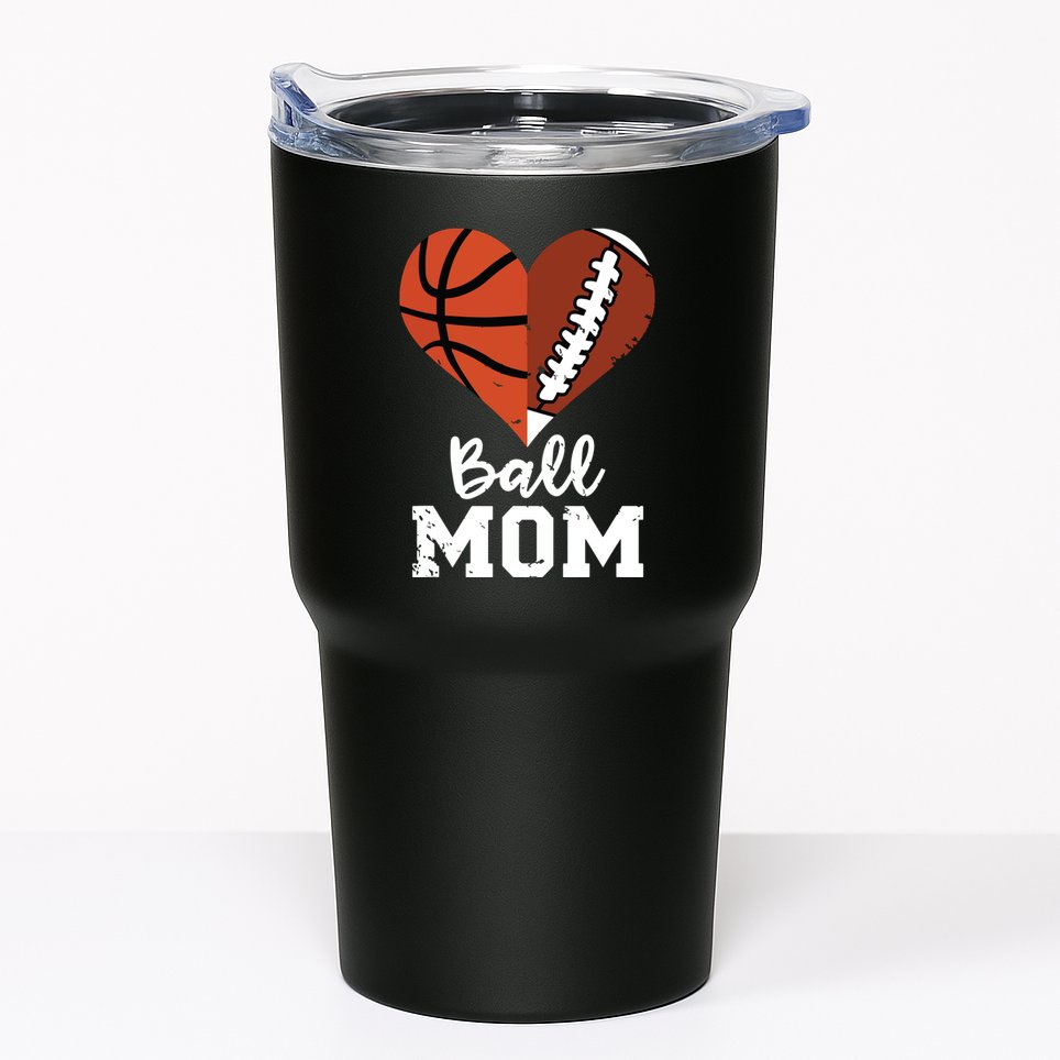 Ball Mom Heart Funny Football Baseball Player Mom Premium Tumbler