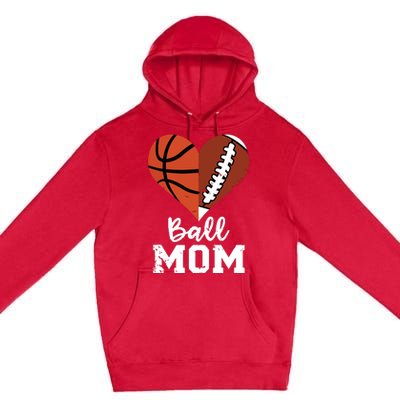 Ball Mom Heart Funny Football Baseball Player Mom Premium Premium Pullover Hoodie