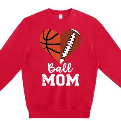 Ball Mom Heart Funny Football Baseball Player Mom Premium Premium Crewneck Sweatshirt