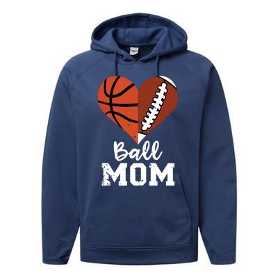 Ball Mom Heart Funny Football Baseball Player Mom Premium Performance Fleece Hoodie