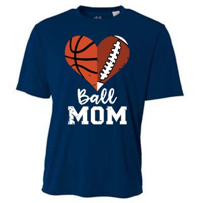 Ball Mom Heart Funny Football Baseball Player Mom Premium Cooling Performance Crew T-Shirt