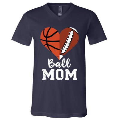 Ball Mom Heart Funny Football Baseball Player Mom Premium V-Neck T-Shirt