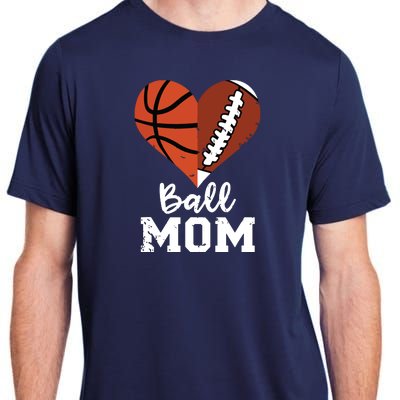 Ball Mom Heart Funny Football Baseball Player Mom Premium Adult ChromaSoft Performance T-Shirt