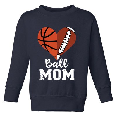 Ball Mom Heart Funny Football Baseball Player Mom Premium Toddler Sweatshirt