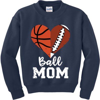 Ball Mom Heart Funny Football Baseball Player Mom Premium Kids Sweatshirt