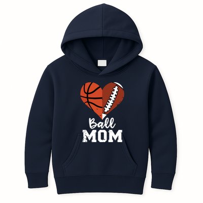 Ball Mom Heart Funny Football Baseball Player Mom Premium Kids Hoodie