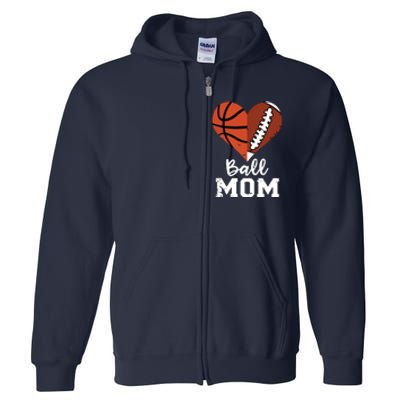 Ball Mom Heart Funny Football Baseball Player Mom Premium Full Zip Hoodie