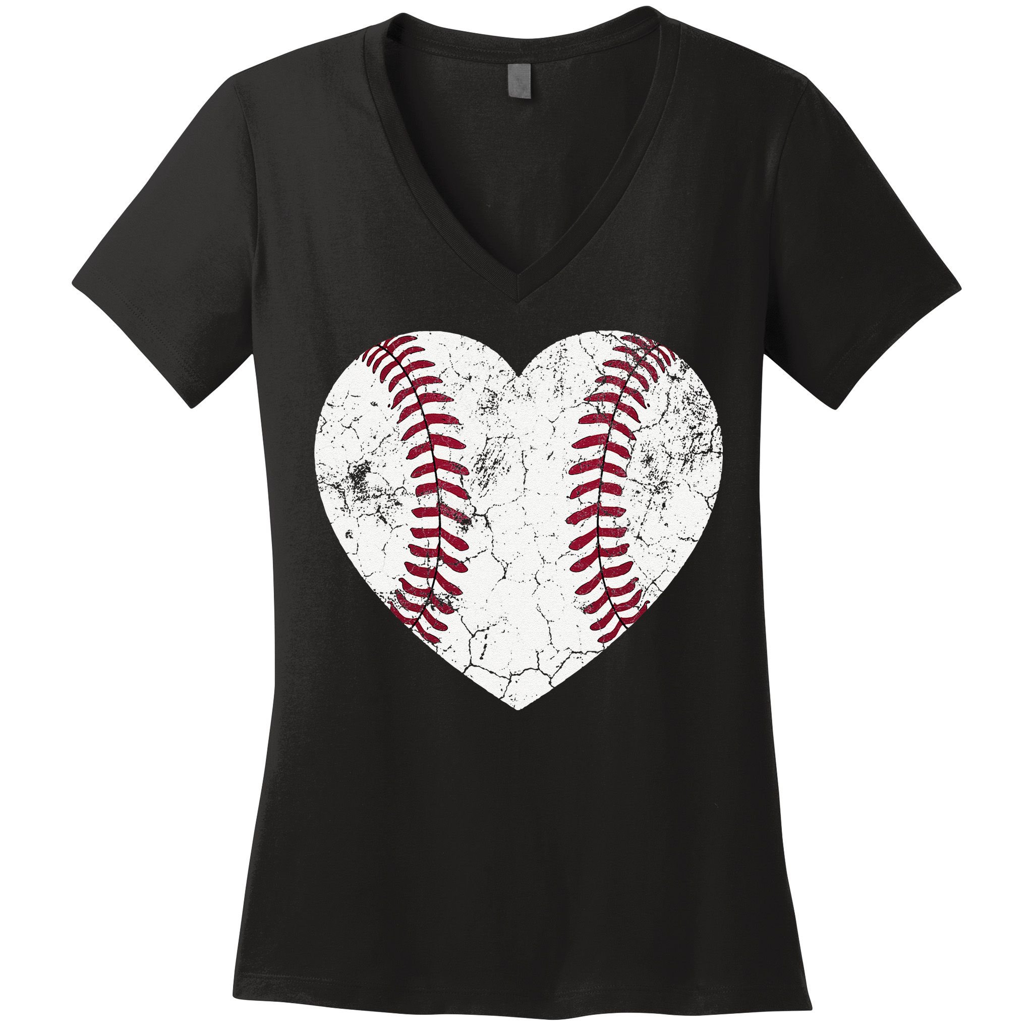 Ball Mom Heart Baseball Softball Mama Mothers Day Women's V-Neck T-Shirt