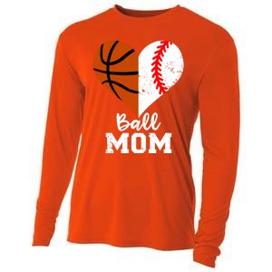 Ball Mom Heart Funny Baseball Basketball Mom Meaningful Gift Cooling Performance Long Sleeve Crew