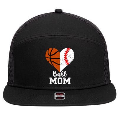 Ball Mom Heart Funny Baseball Basketball Mom Meaningful Gift 7 Panel Mesh Trucker Snapback Hat