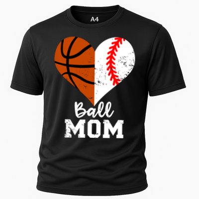 Ball Mom Heart Funny Baseball Basketball Mom Meaningful Gift Cooling Performance Crew T-Shirt