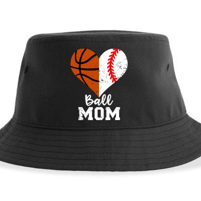 Ball Mom Heart Funny Baseball Basketball Mom Meaningful Gift Sustainable Bucket Hat