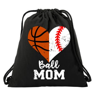 Ball Mom Heart Funny Baseball Basketball Mom Meaningful Gift Drawstring Bag