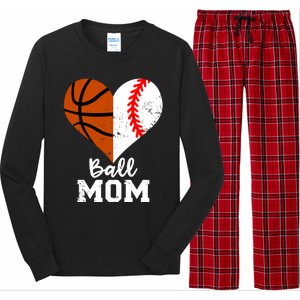 Ball Mom Heart Funny Baseball Basketball Mom Meaningful Gift Long Sleeve Pajama Set