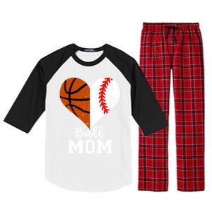 Ball Mom Heart Funny Baseball Basketball Mom Meaningful Gift Raglan Sleeve Pajama Set