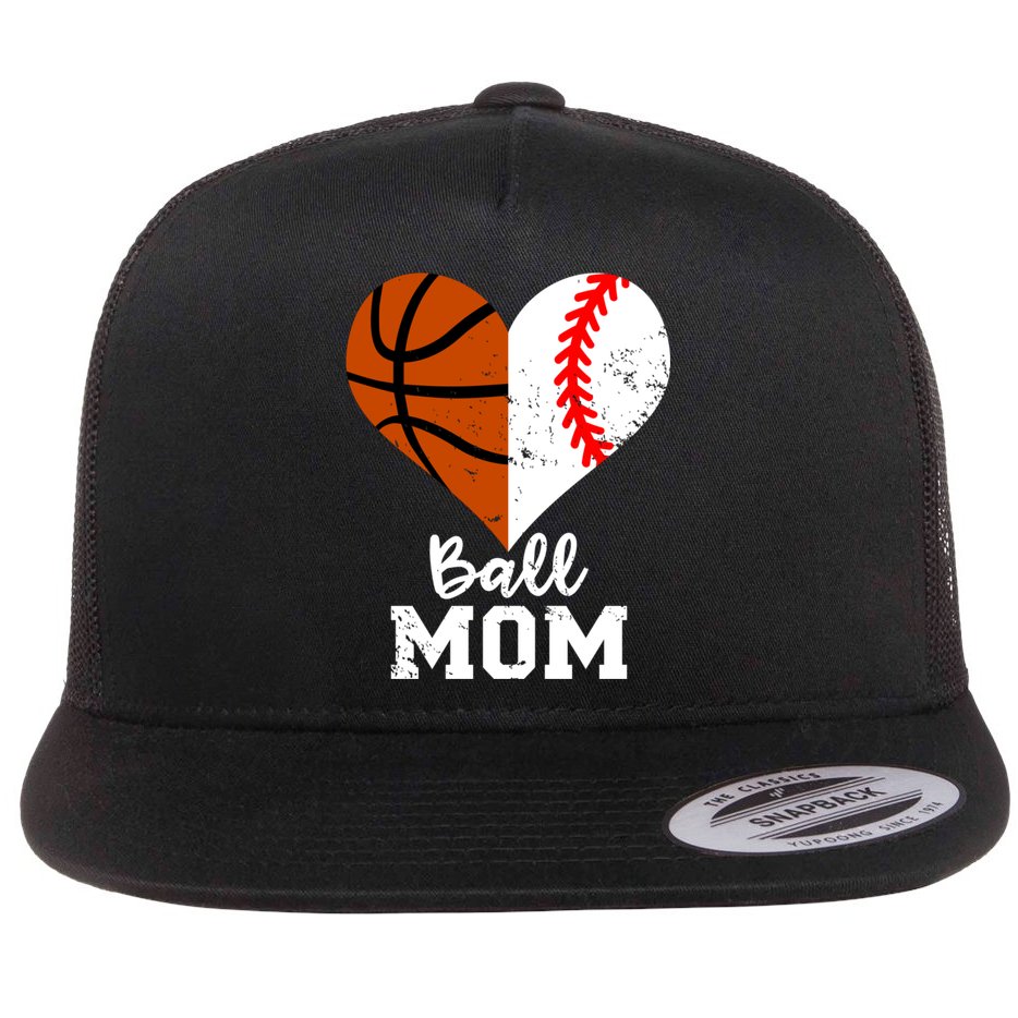 Ball Mom Heart Funny Baseball Basketball Mom Meaningful Gift Flat Bill Trucker Hat