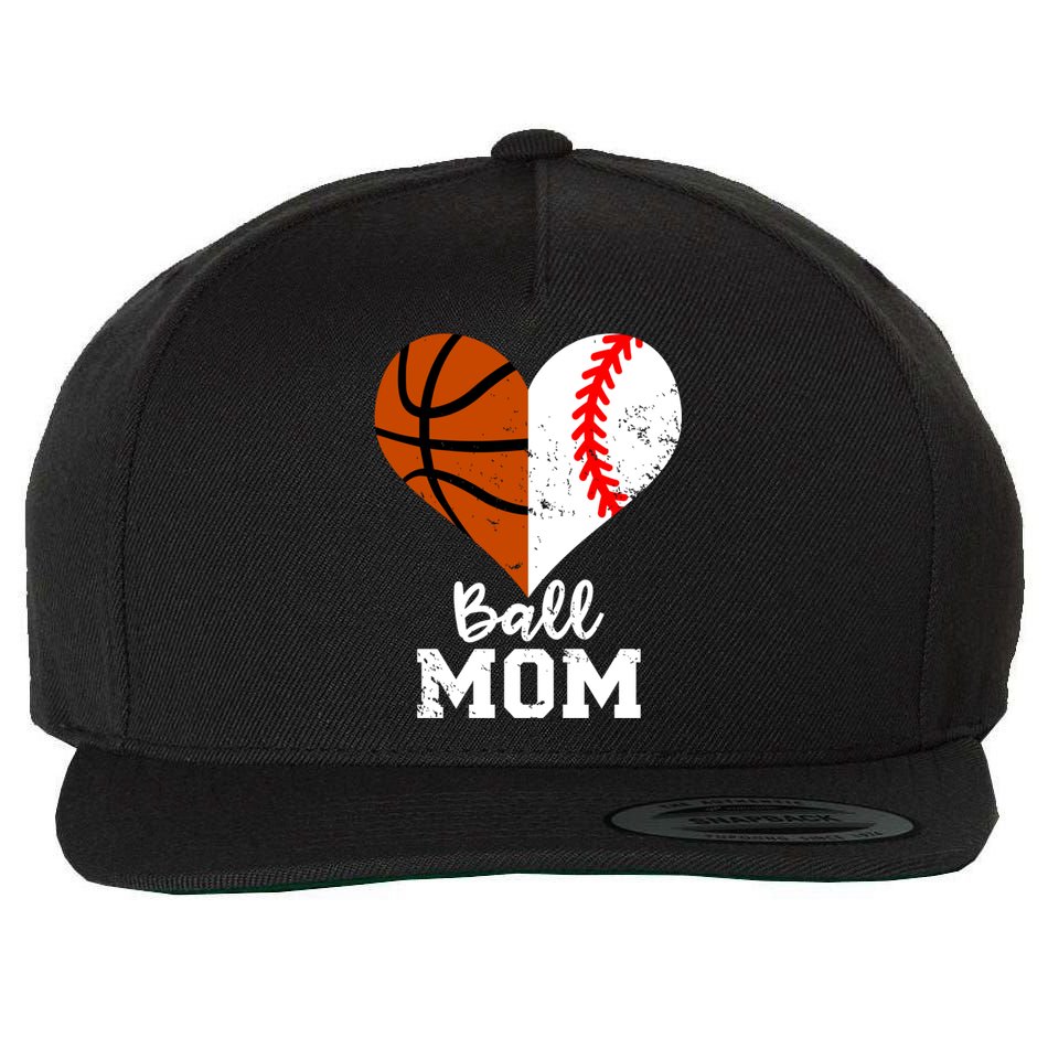 Ball Mom Heart Funny Baseball Basketball Mom Meaningful Gift Wool Snapback Cap