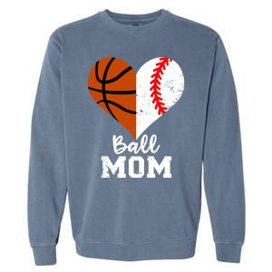 Ball Mom Heart Funny Baseball Basketball Mom Meaningful Gift Garment-Dyed Sweatshirt