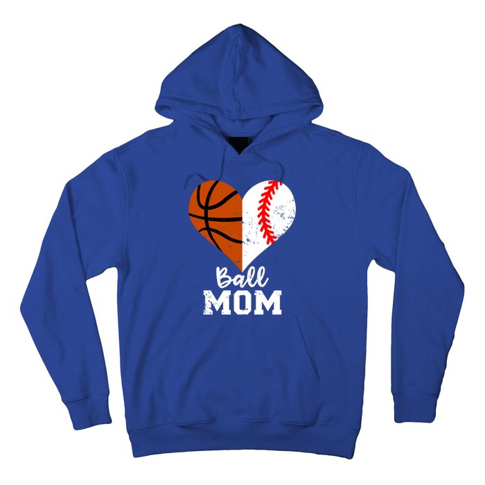 Ball Mom Heart Funny Baseball Basketball Mom Meaningful Gift Hoodie