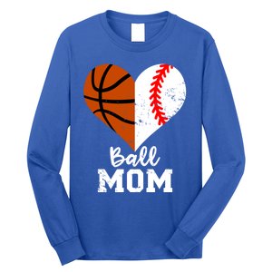 Ball Mom Heart Funny Baseball Basketball Mom Meaningful Gift Long Sleeve Shirt