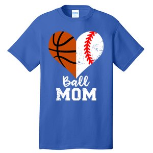 Ball Mom Heart Funny Baseball Basketball Mom Meaningful Gift Tall T-Shirt