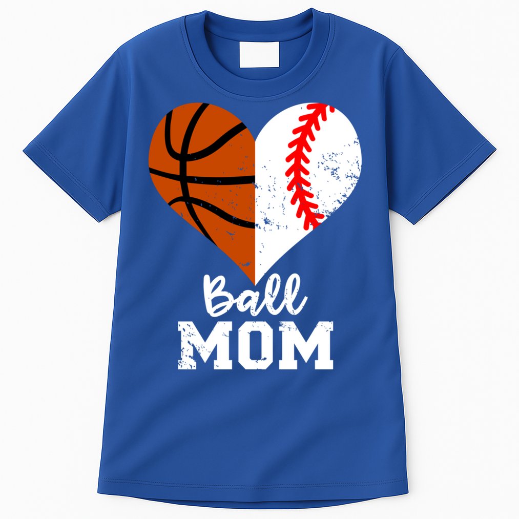Ball Mom Heart Funny Baseball Basketball Mom Meaningful Gift Tall T-Shirt