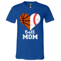 Ball Mom Heart Funny Baseball Basketball Mom Meaningful Gift V-Neck T-Shirt