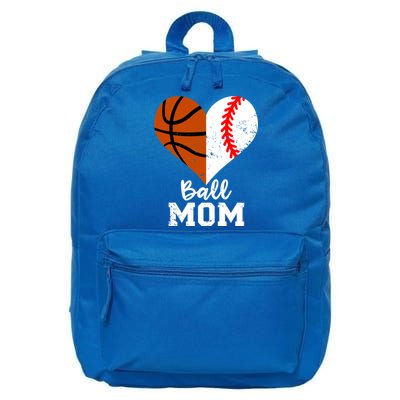 Ball Mom Heart Funny Baseball Basketball Mom Meaningful Gift 16 in Basic Backpack