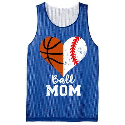 Ball Mom Heart Funny Baseball Basketball Mom Meaningful Gift Mesh Reversible Basketball Jersey Tank