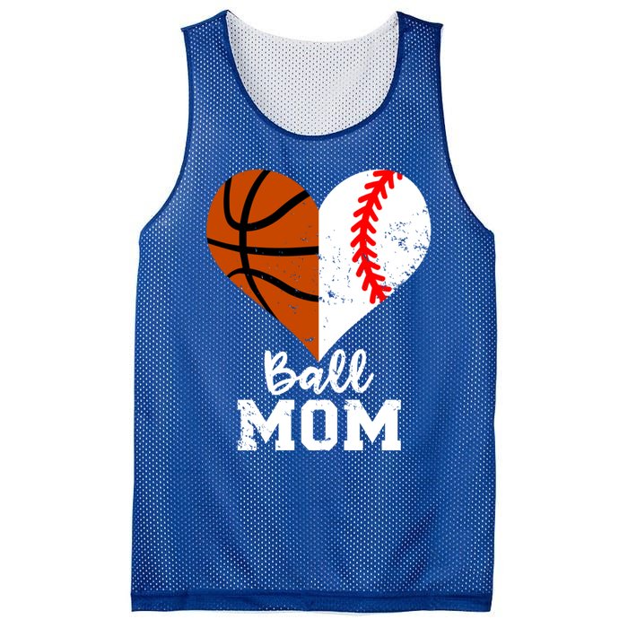 Ball Mom Heart Funny Baseball Basketball Mom Meaningful Gift Mesh Reversible Basketball Jersey Tank