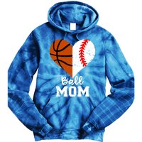 Ball Mom Heart Funny Baseball Basketball Mom Meaningful Gift Tie Dye Hoodie