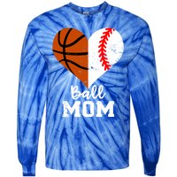 Ball Mom Heart Funny Baseball Basketball Mom Meaningful Gift Tie-Dye Long Sleeve Shirt