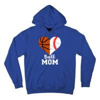 Ball Mom Heart Funny Baseball Basketball Mom Meaningful Gift Tall Hoodie