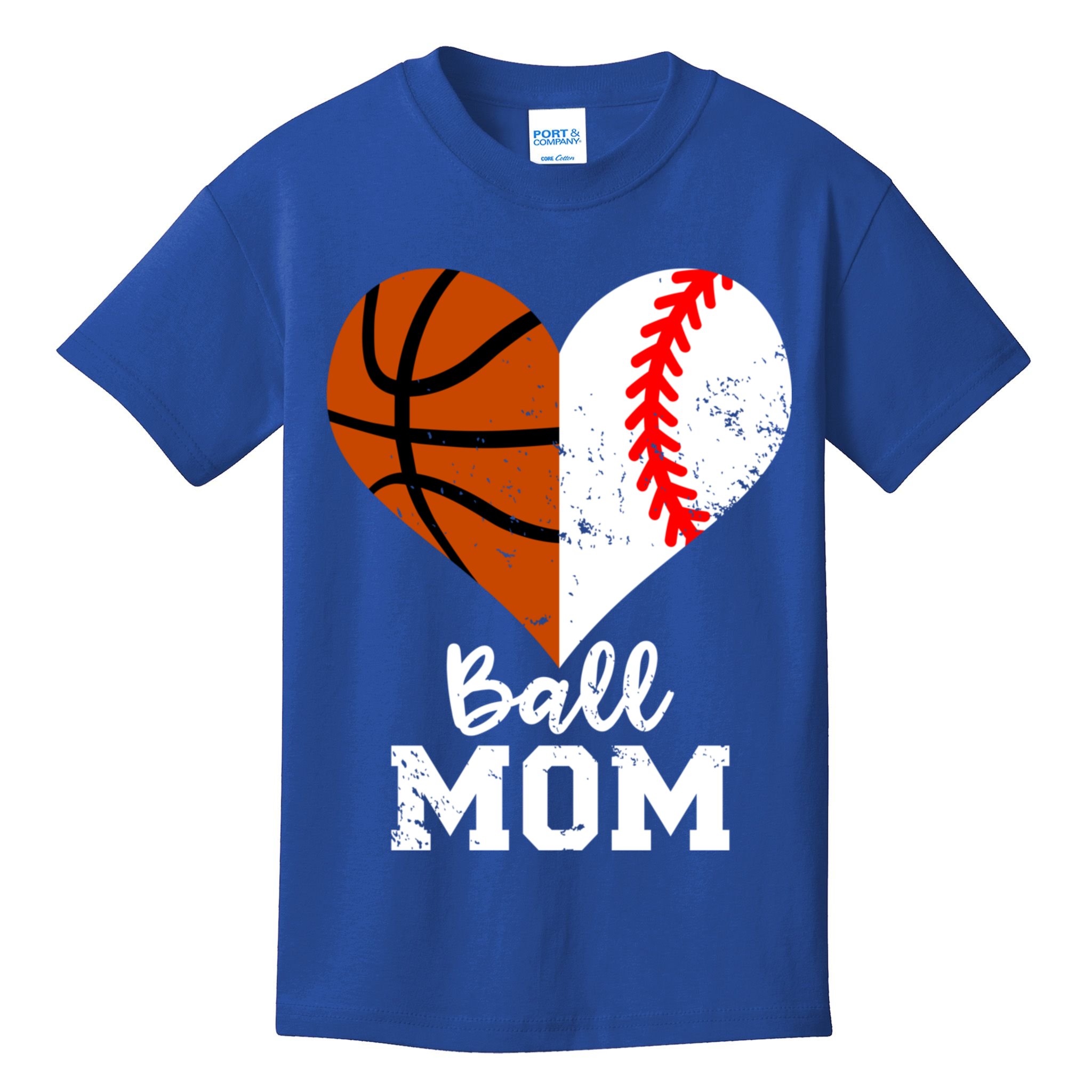 Ball Mom Heart Funny Baseball Basketball Mom Meaningful Gift Kids T-Shirt