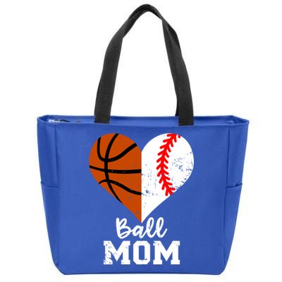 Ball Mom Heart Funny Baseball Basketball Mom Meaningful Gift Zip Tote Bag