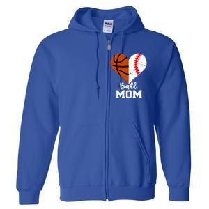 Ball Mom Heart Funny Baseball Basketball Mom Meaningful Gift Full Zip Hoodie